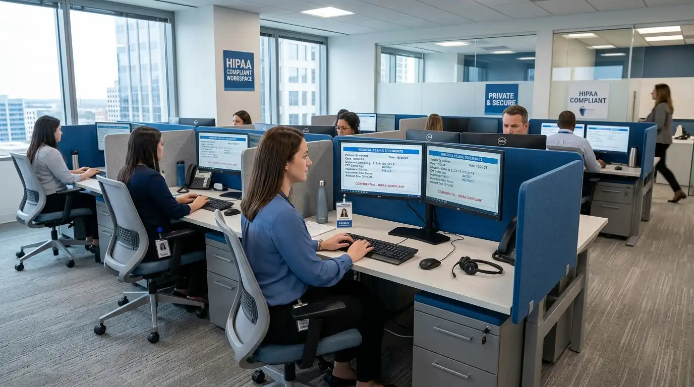 HIPAA compliant healthcare billing office workspace