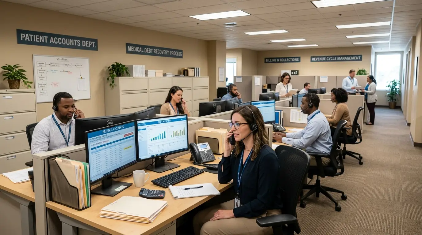 Hospital billing department managing patient accounts