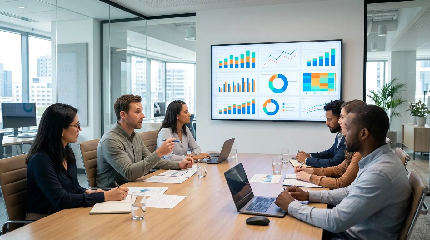 Accounts receivable outsourcing dashboard in conference room