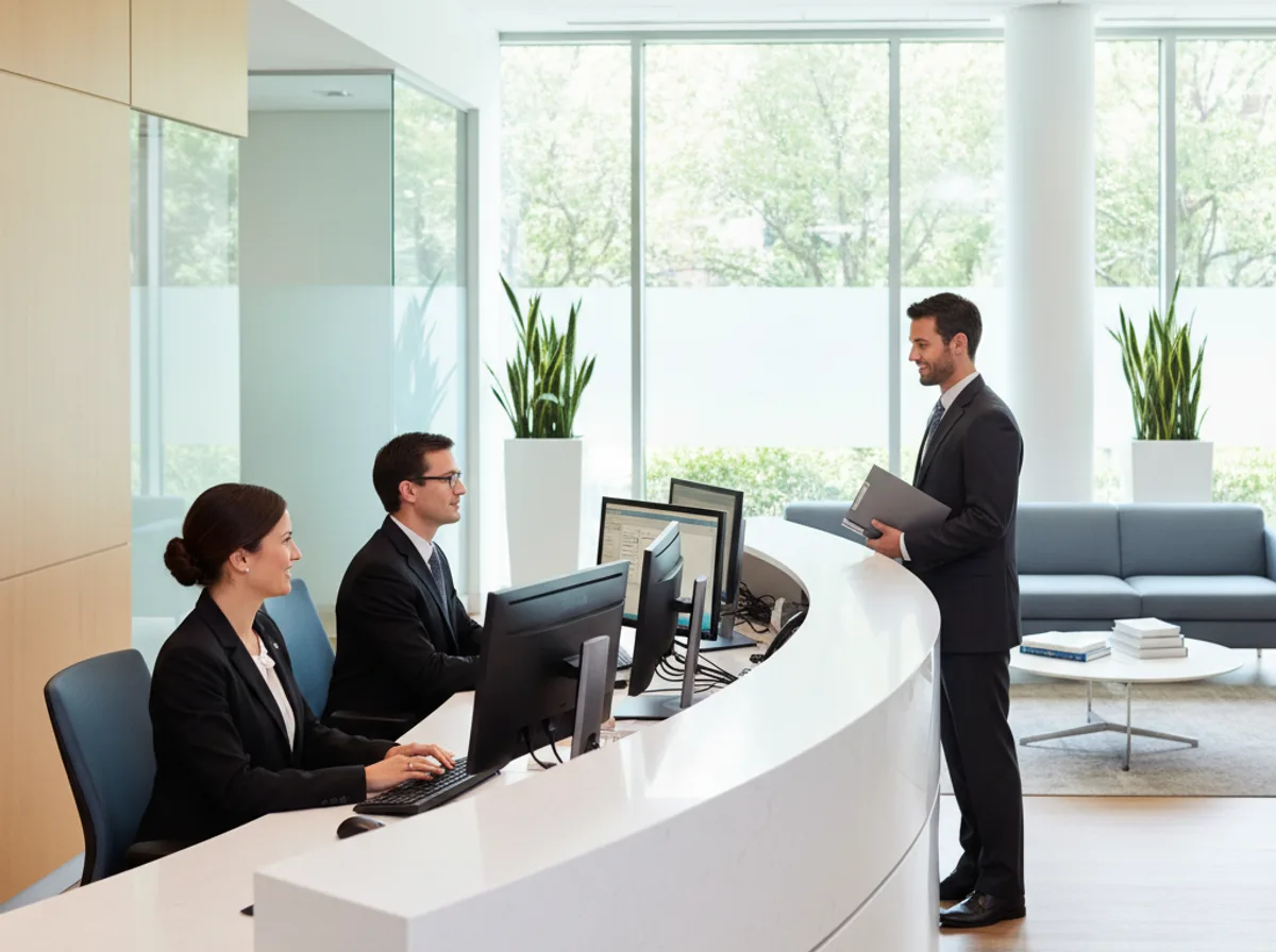 Physician practice front-desk billing and patient reception area